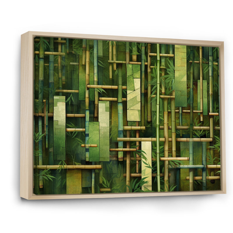 «Whispering Bamboo», motifs géométriques sur toile, H 34 po x l 44 po x P 1,5 po, Cadre naturel flottant