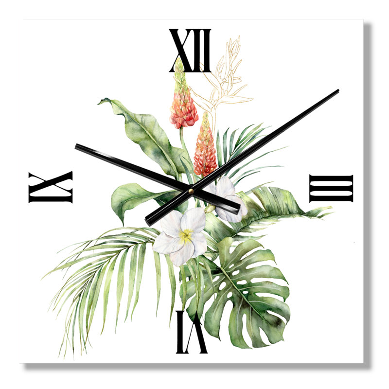 Horloge murale avec bouquet tropical et lupin, Grand