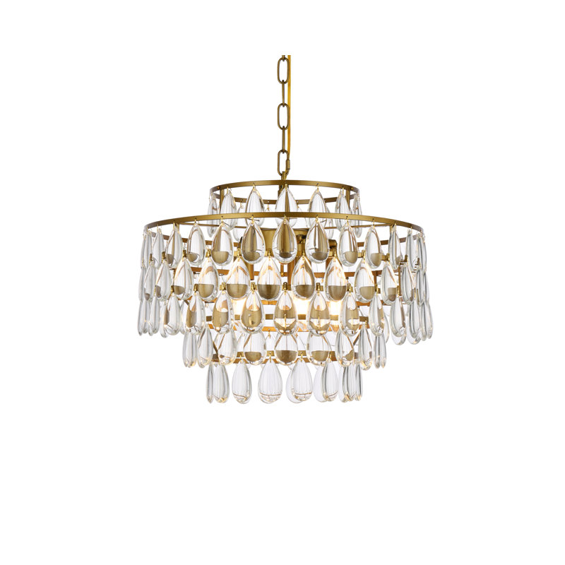 5 - Light Dimmable Tiered Chandelier, 72" H x 18" W x 18" D, Brass