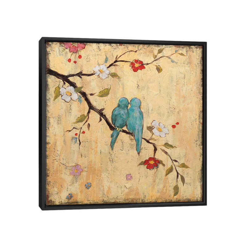 «Love Birds II» par Katy Frances, reproduction d'art graphique sur toile, H 18 po x l 18 po x P 1,5 po, Toile avec cadre noir