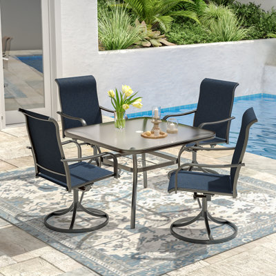 4 - Person Patio Dining Set With Square Tempered Glass Table