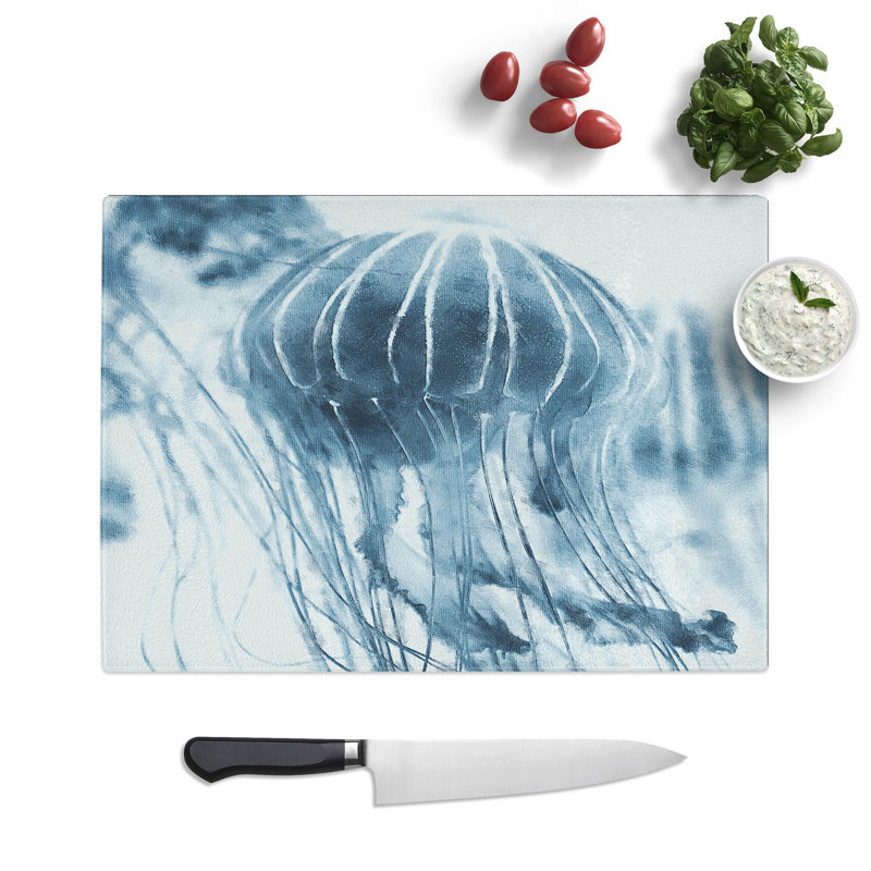 Tempered Glass a Jellyfish Painting Chopping Board, 20 cm x 28.5 cm
