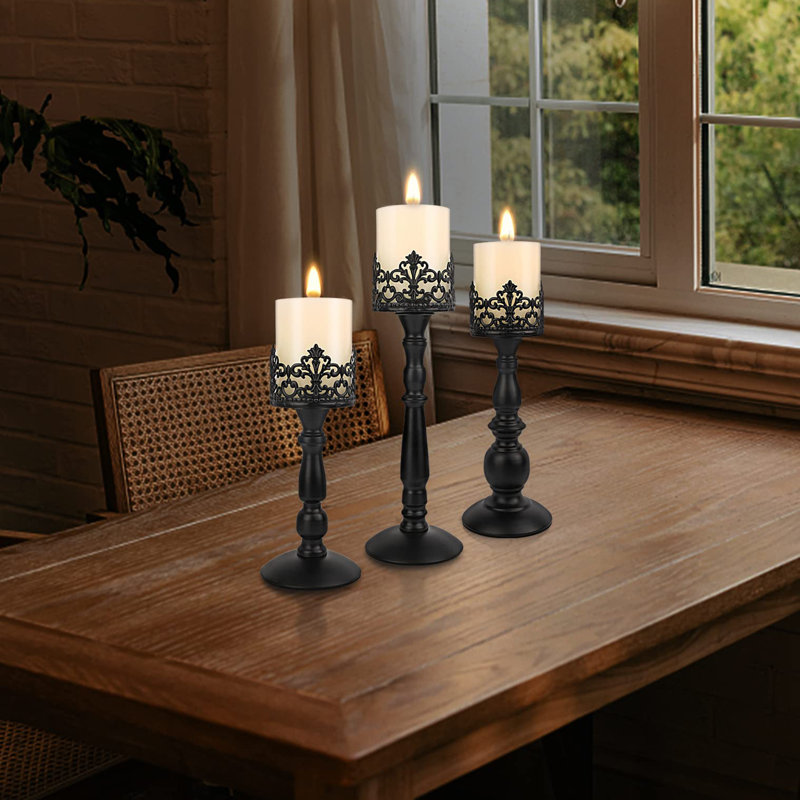 Gothic Candle Stand Set, Black