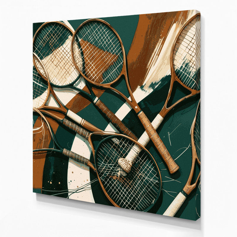 Art sur toile, raquettes de tennis, H 16 po x l 16 po