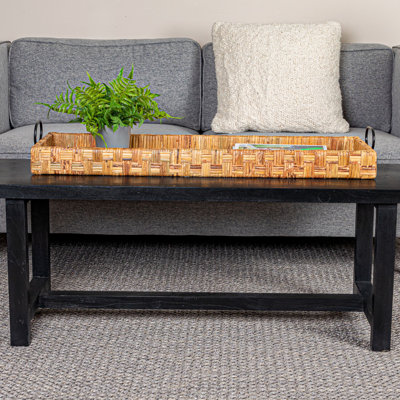 Oversized Hand-Woven Rattan Tray with Metal Handles