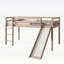 Lit simple mezzanine bas avec glissière, échelle et garde-corps de sécurité, fabriqué en bois d'hévéa durable pour un sommeil amusant et sécuritaire
