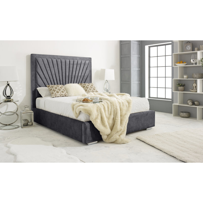 Aelfred Upholstered Velvet Bed, Small Double (4'), Steel