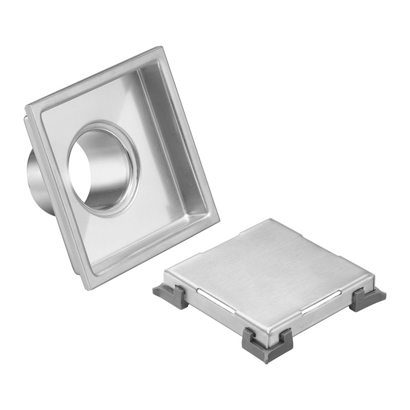 DryShield 4" Brushed Nickel square grid drain, Brushed Nickel