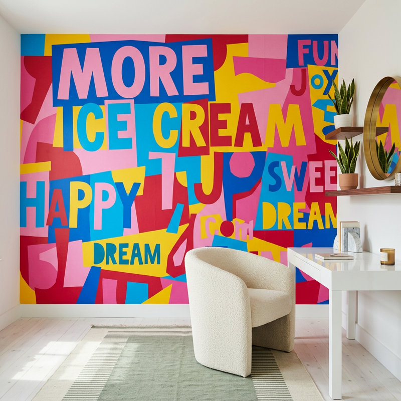 Papier peint typographique typographique Pop Art, 160 po x 108 po, Texturé non collé