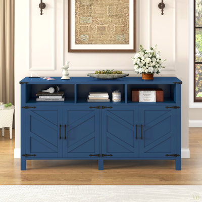 59'' Modern 4-Door Sideboard Buffet With Power Outlets & USB Ports, Adjustable Shelves And Half-Open Storage Cabinet, Metal Accents & Aluminum Handles For Living Room, Dining Room, Entryway
