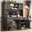 Bureau de direction avec huche et station de charge, bureau d'ordinateur avec 2 portes de grange coulissantes, 5 tiroirs et armoire de rangement avec tablette réglable à 3 positions-129220485