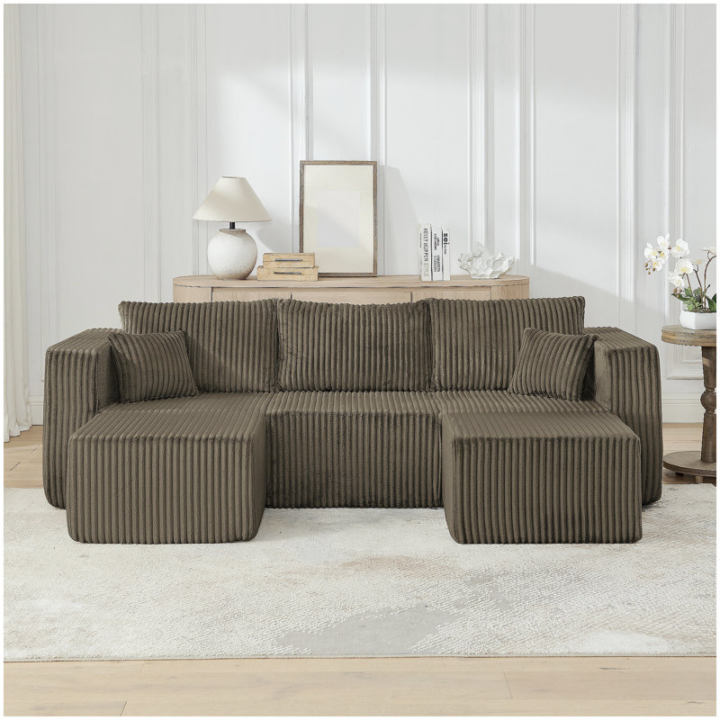 Canapé modulaire compact en velours côtelé modulaire compact avec un style minimaliste moderne, Brun