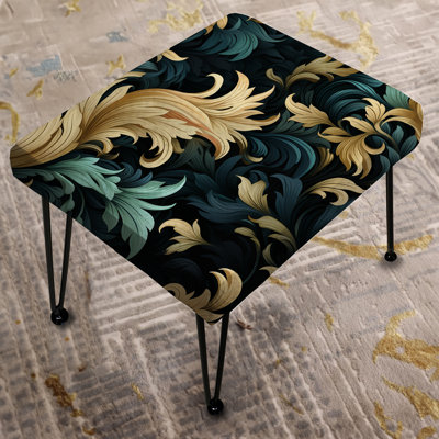 Damask Black And Golden Calligraphy Flourishes I - Damask Rectangle Ottoman
