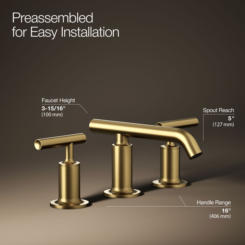 Purist Widespread Bathroom Faucet with Drain Assembly, Vibrant Brushed Moderne Brass