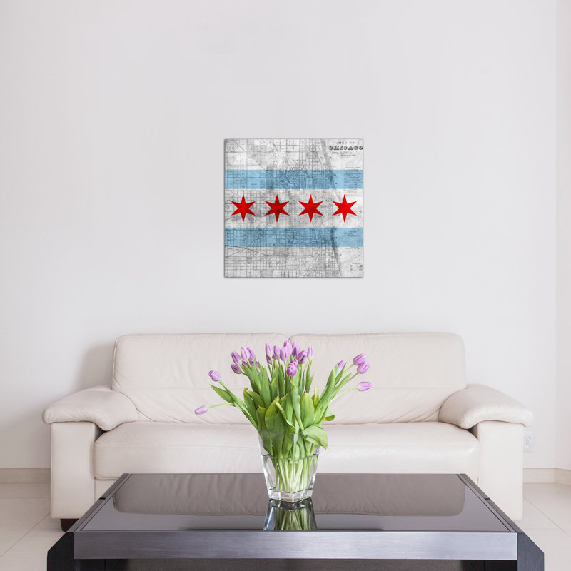 Drapeau de Chicago, carte, impression sur toile, H 12 po x l 12 po x P 0,75 po, Pas de tapis, Toile tendue