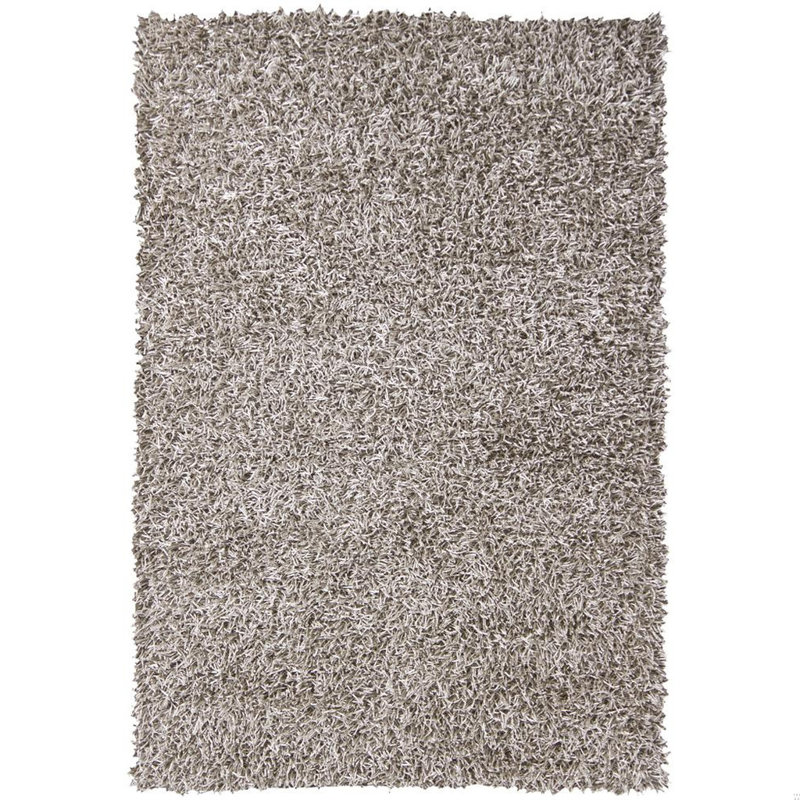 Heston Authentic Hand Woven Handmade Silver Modern Abstract Polyester Shag Area Rug, Rectangle 4' x 6', Gray/Silver