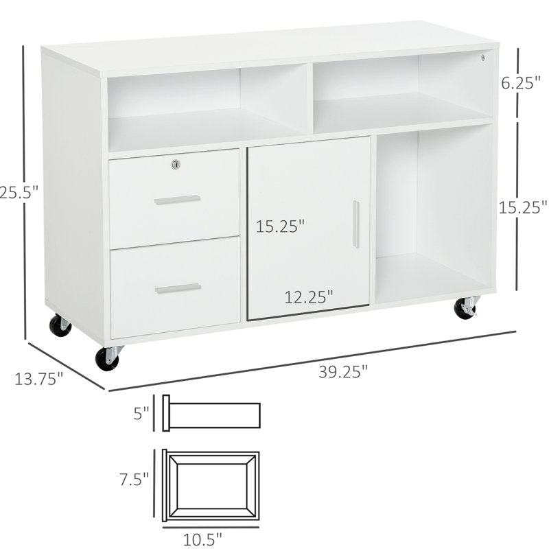 Printer Stand, Home Office Mobile Cabinet With Caster Wheels, 2 Locking Breaks and Drawer