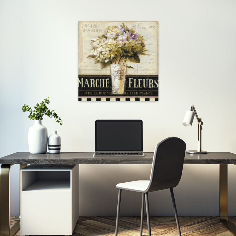 Art français avec des bouquets noirs, H 18 po x l 18 po