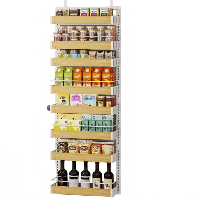 Organisateur de garde-manger à 8 niveaux au-dessus de la porte, étagère à épices murale ou suspendue 2 en 1 avec panier réglable, blanc