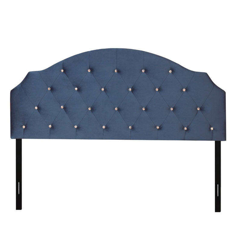 Tête de lit tapissier en velours Ameer, Bleu, Simple