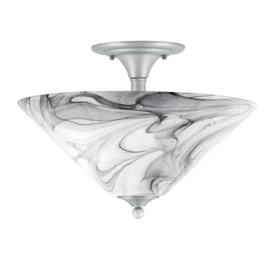 Semi-Flush, Brushed Nickel Finish, 2 Bulbs, 16" Onyx Swirl Glass