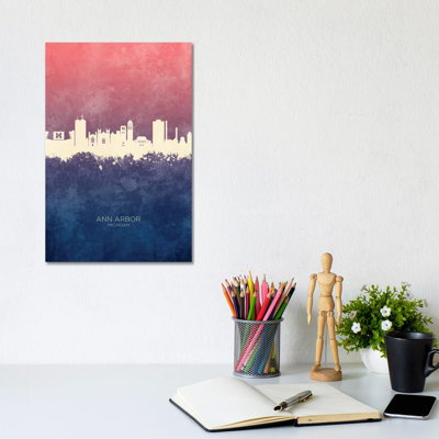 Ann Arbor Michigan Skyline Blue Rose by Michael Tompsett - Wrapped Canvas Print