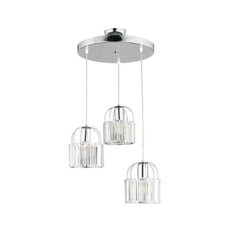 Lustre élégant en chrome, structure en métal, hauteur réglable de 7,1 à 23,6 pouces | Bouchon en verre de 3,5 po de diamètre, 3 douilles E27 de 40 W maximum (ampoule non incluse) | Luminaire moderne pour la décoration de salle à manger et de salon