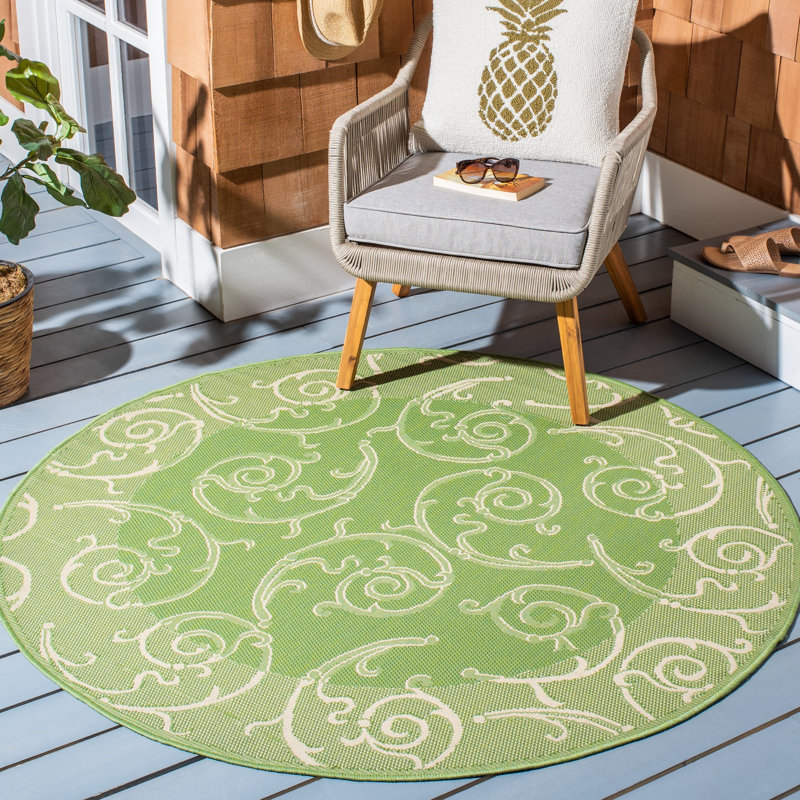 Davonia Performance Oriental Indoor/Outdoor Area Rug, Round 7'1"