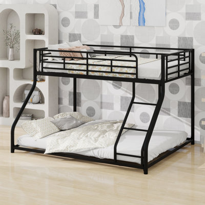 Metal Floor Bunk Bed Frame With Ladder And Safety Guardrails