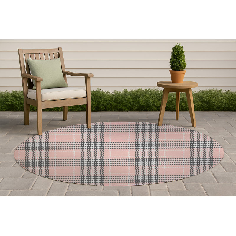 Christopher's Plaid Non-Slip Outdoor Rug, Round 5'