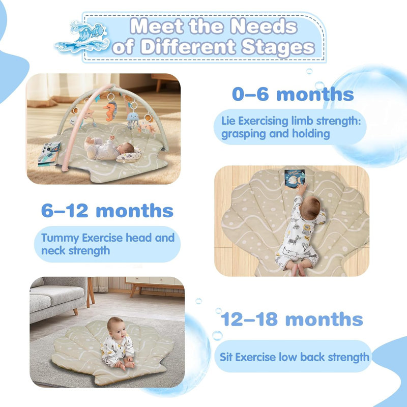 Baby Play Gym Mat, Oversize Baby Tummy Time Play Mat With 6 Detachable Toys For Sensory Exploration Motor Skill Development, Newborn Essentials Shower Gift Activity Mats For Babies ,beige