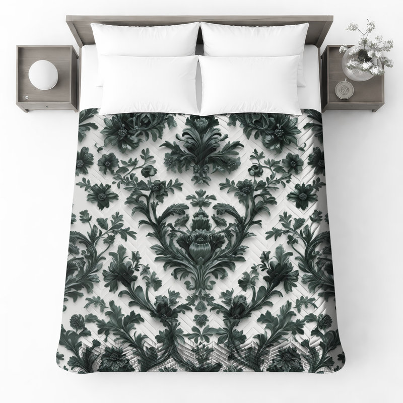 Couvre-lit matelassé à motif floral complexe toutes tailles, Très grand lit