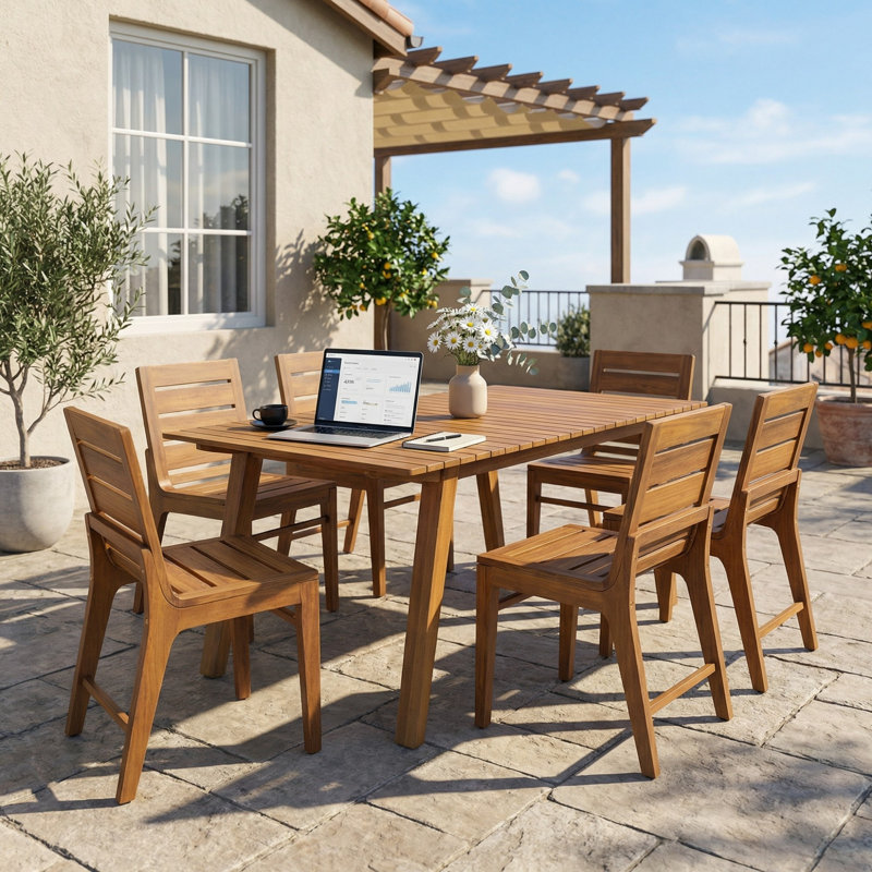 Ensemble de salle à manger 7 pièces pour l'extérieur, table de salle à manger et 6 chaises, dossier incurvé ergonomique, résistant aux intempéries pour le jardin, la cour arrière, le patio