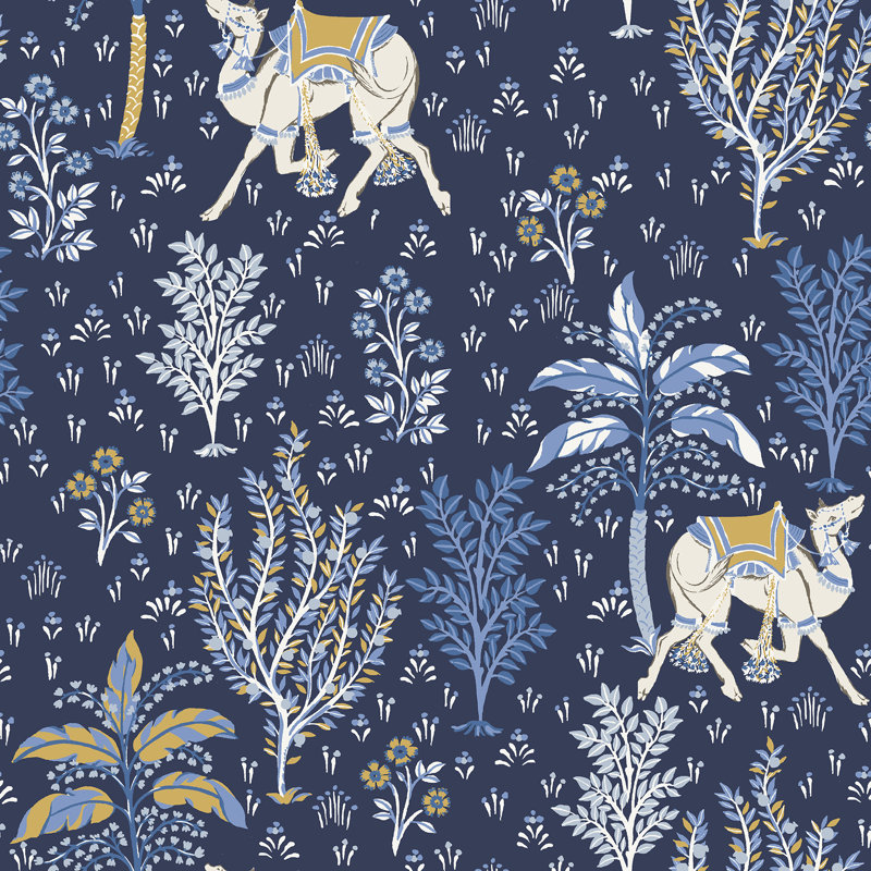 Papier peint adhésif camel bleu marine Courtyard, Bleu