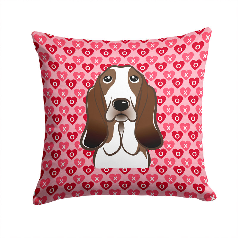 Coussin décoratif intérieur/extérieur schnauzer hearts, 14 po x 14 po, Basset hound