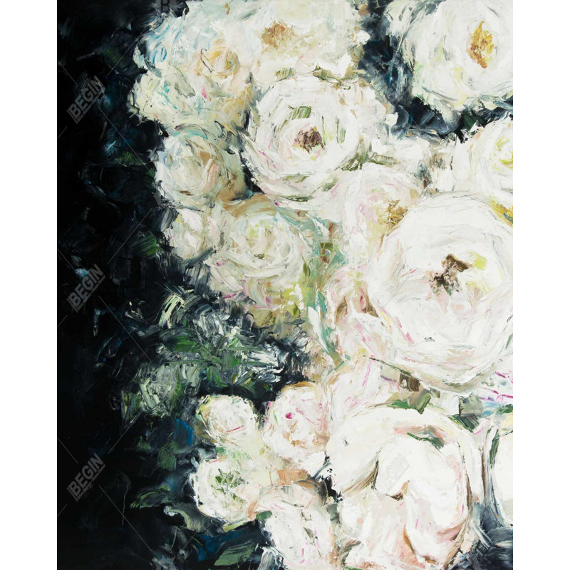 Roses de jardin - Toile encadrée pour décoration intérieure, H 61,25 po x l 49,25 po