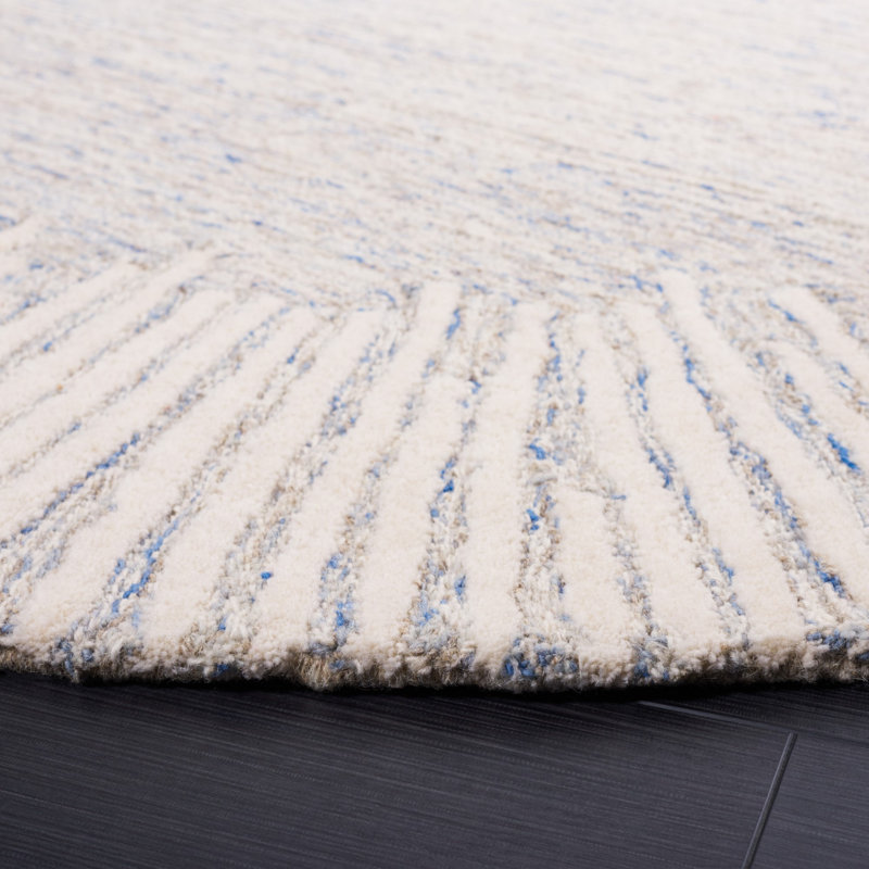 Antonitte Hand Tufted Wool/Cotton Abstract Rug in Blue/Ivory, Round 6'
