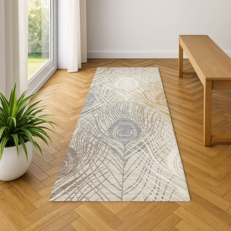 Premium Machine Washable Mayfield AMF2273 Floral Rug, 2'3" x 7'6" Runner, Beige