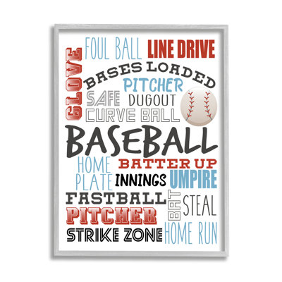 Baseball Sports Termes, typographie rouge et bleu, passe-temps surdimensionné pour enfants, art numérique sur toile par Kim Allen