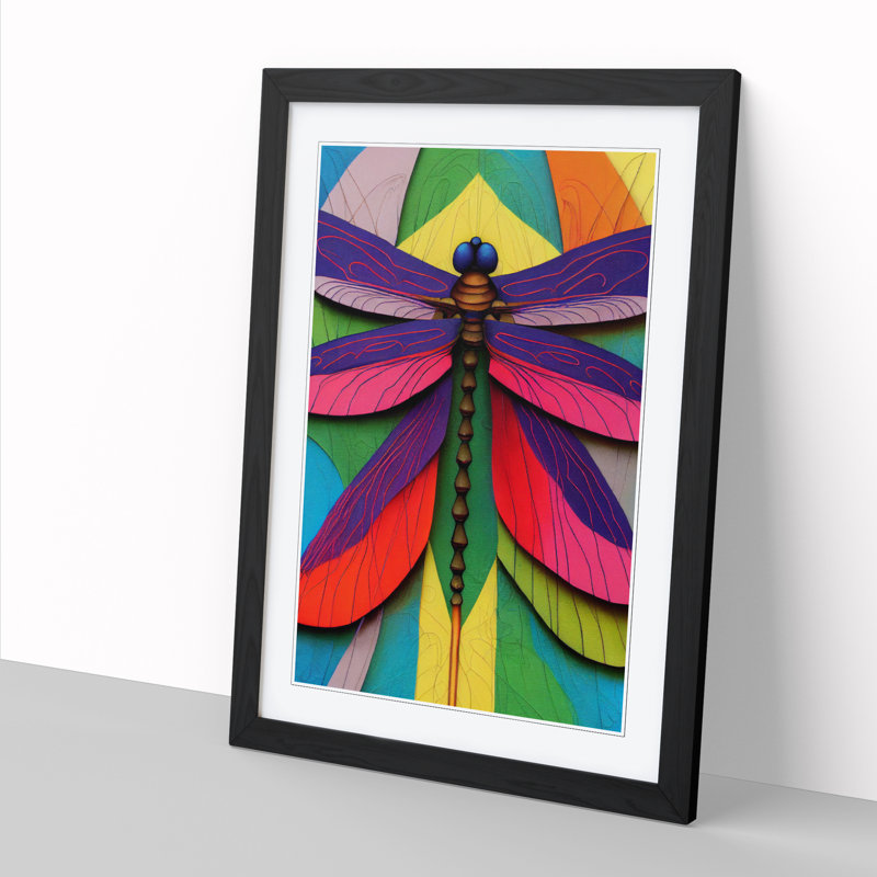 Elsmoriet Dragonfly Patchwork 1 Piece Wall Art, 34cm H x 25cm W x 2cm D, Oak