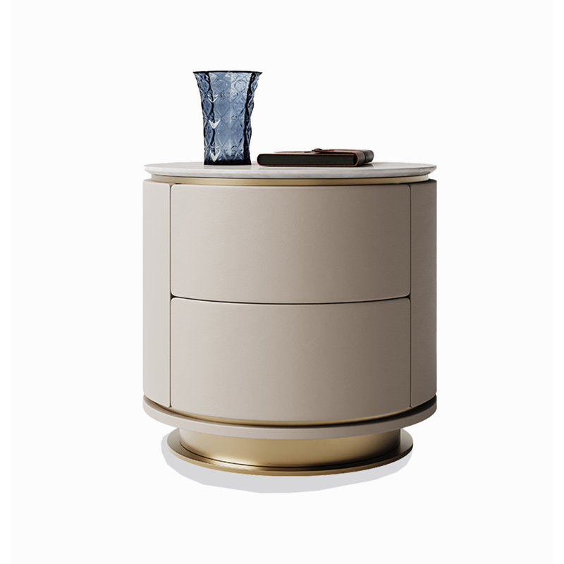 Modern Light Luxury Solid Wood Marble Circular Arc Bedside Cabinet