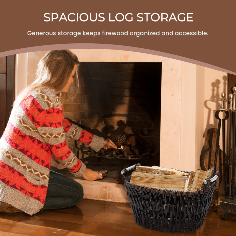 Amilya 57cm W x 43cm D Wicker With Metal Handles Log Store