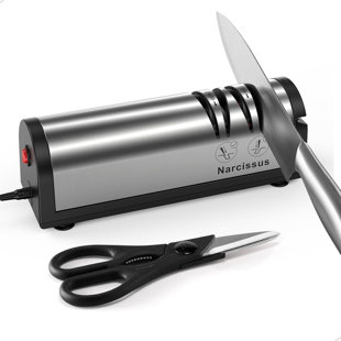 Aiguiseur de couteaux, aiguiseur de couteaux électrique à 2 étapes pour l'affûtage et le polissage rapides, avec affûteur à ciseaux et boîte de récupération de la poussière en métal