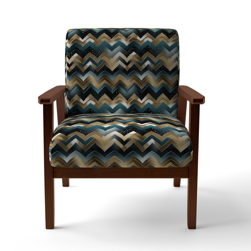 Cantina 23'' Wide Armchair, Gold/Teal Polyester, Brown Square Arms