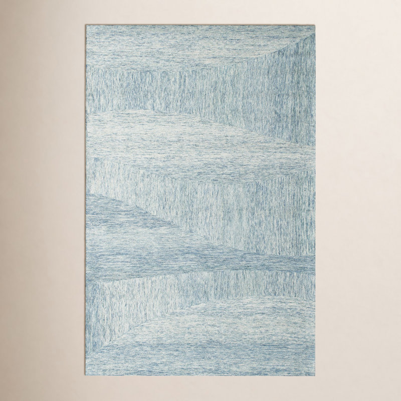 Kempner Hand-Tufted Blue/Ivory Wool Area Rug, Rectangle 7'9" x 9'9"