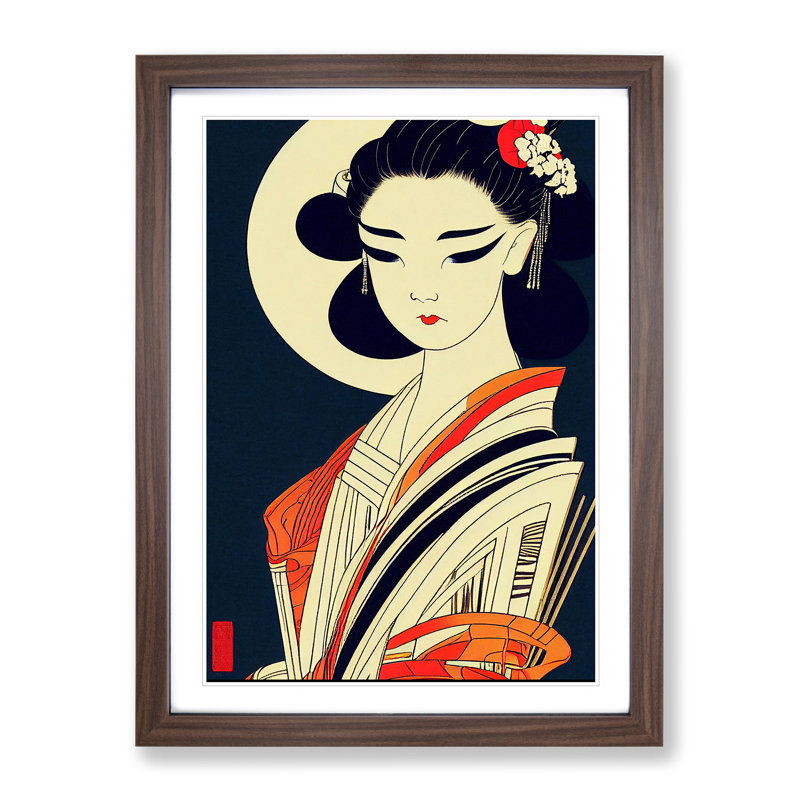 Artistic Geisha No.2 - Wall Art, 34cm H x 25cm W, Walnut Framed