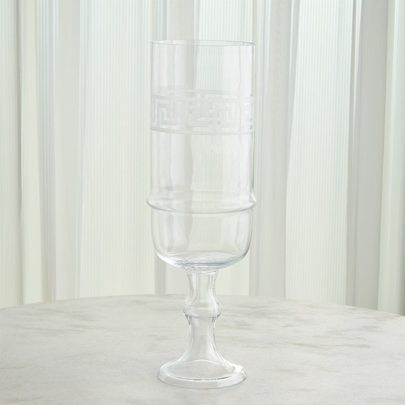 Etched Greek Handmade Glass Table Vase, 28" H x 8.5" W x 8.5" D