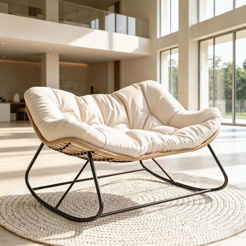 Double chaise berçante avec coussin blanc crème, Blanc, crème