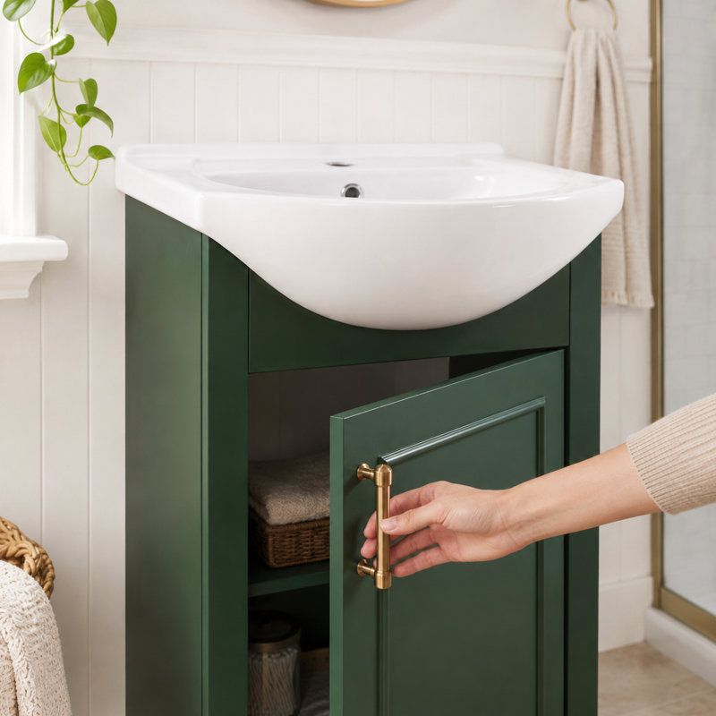 Meuble-lavabo avec lavabo en céramique bombé Highworth, Green