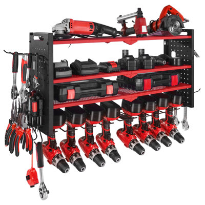 Power Tool Organizer Wall Mount 4-Layer Drill Storage Rack 8 Drill Holders